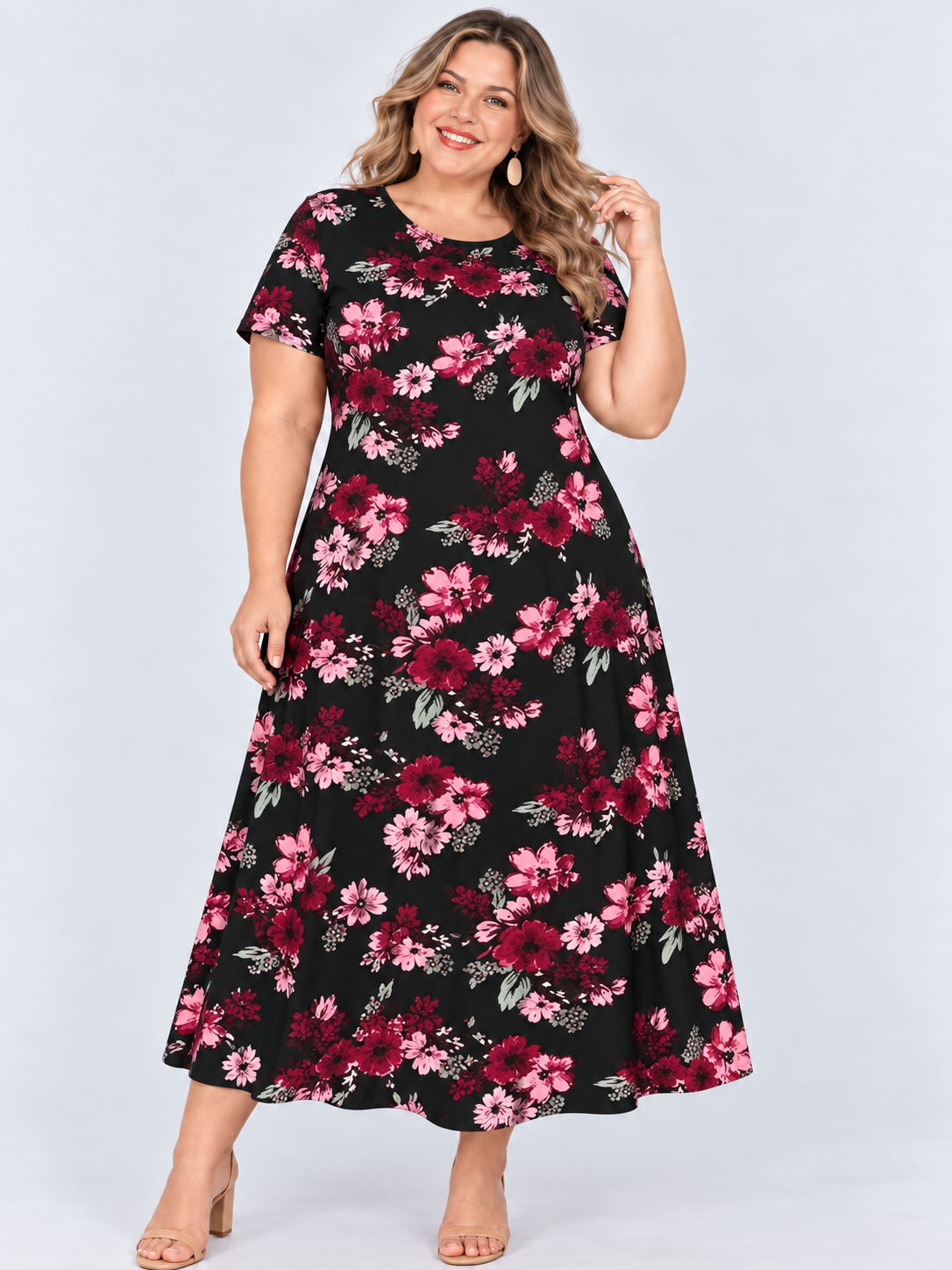 Printed loose pocket casual short sleeve women's dress