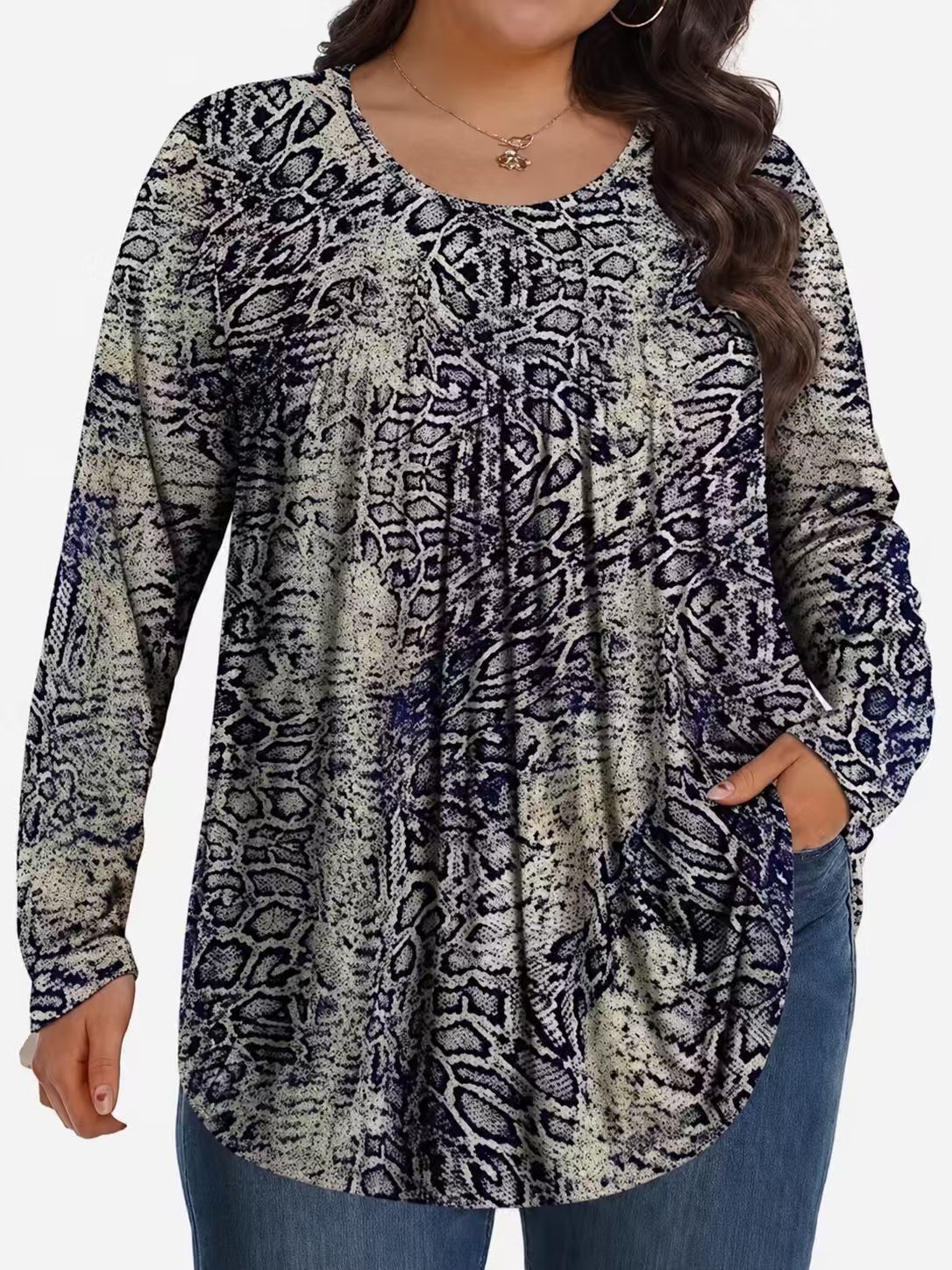 Long-Sleeved Pullover Large Size Floral 3D Printed Women'S Top