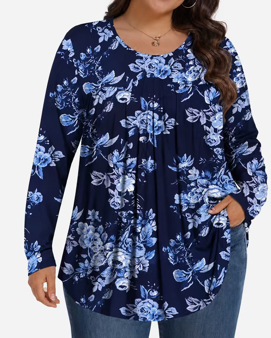 Long-Sleeved Pullover Large Size Floral 3D Printed Women'S Top