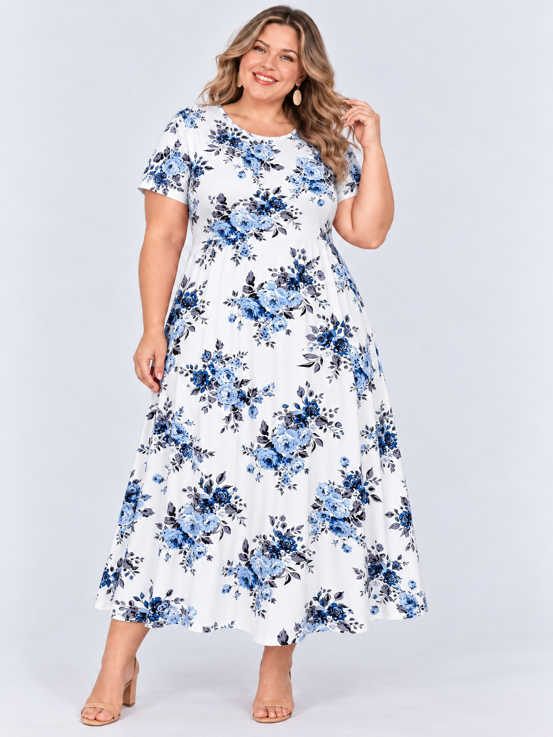 Printed loose pocket casual short sleeve women's dress