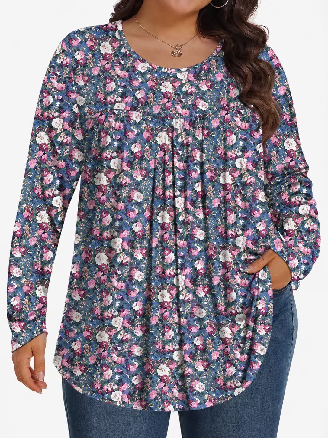 Long-Sleeved Pullover Large Size Floral 3D Printed Women'S Top