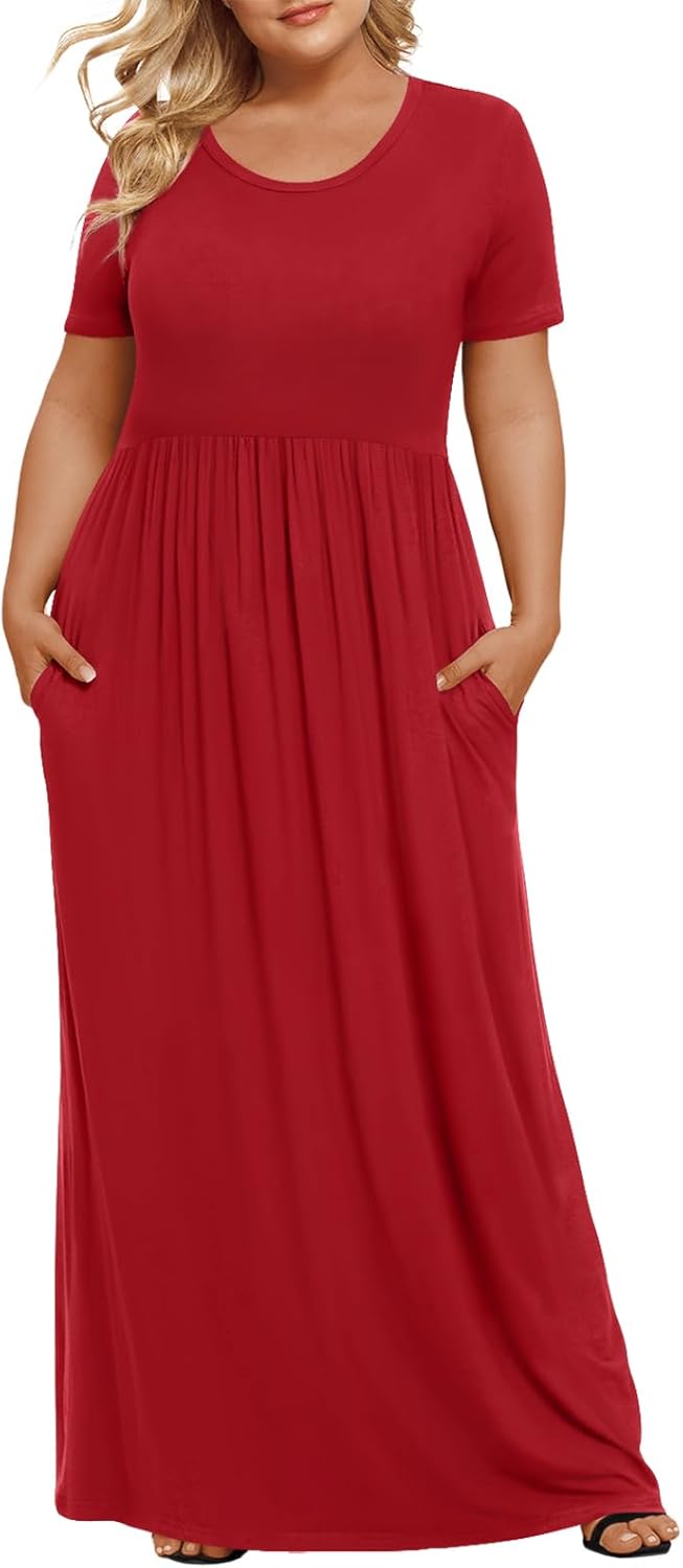 Women's Plus Size Maxi Dresses Summer Short Sleeve Casual Long Dress  XL-6XL