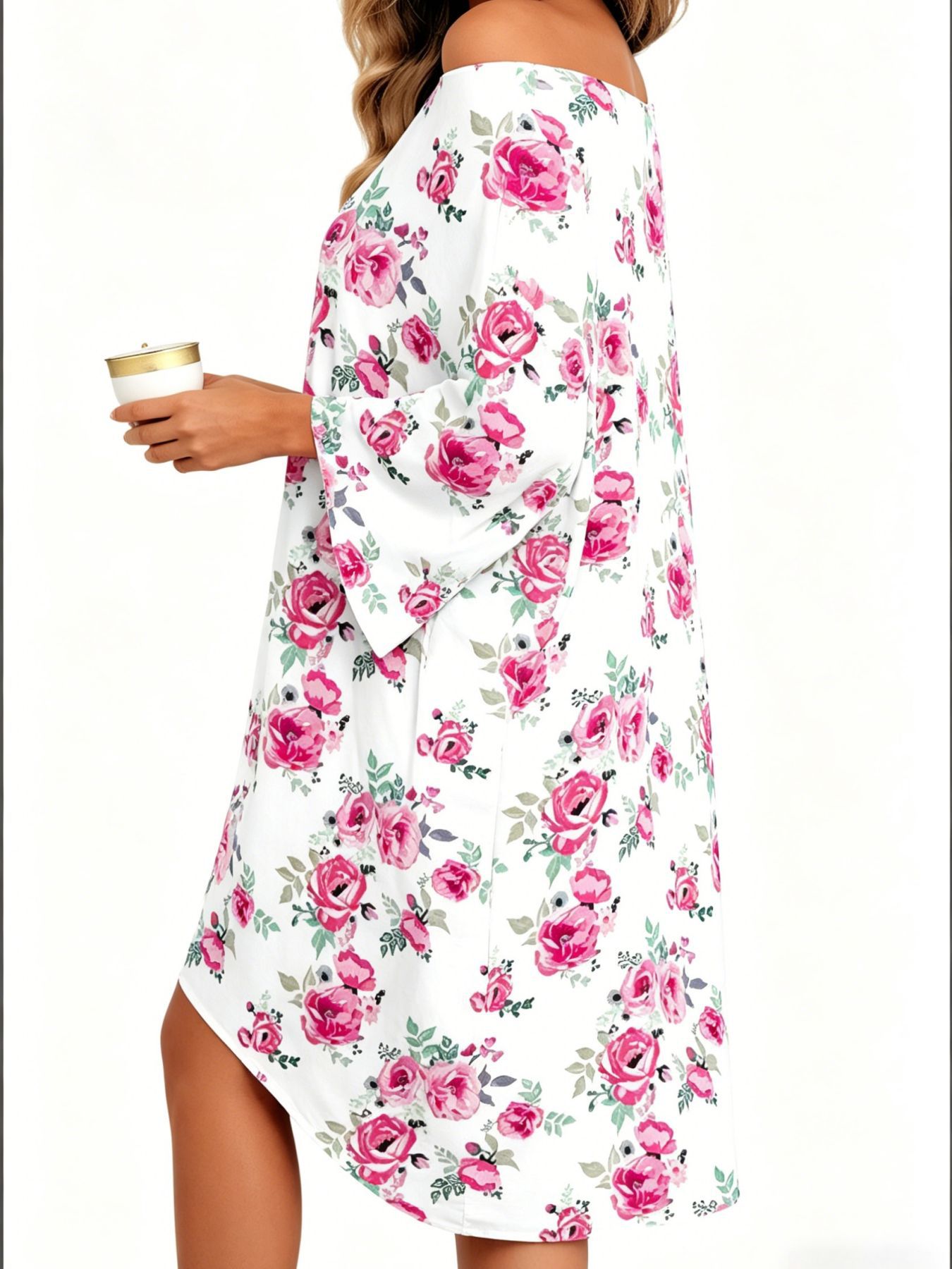 2026 New European And American Cross-Border Women'S Off-Shoulder Printed Dress Casual Home Wear Nightgown Shawl Long Skirt