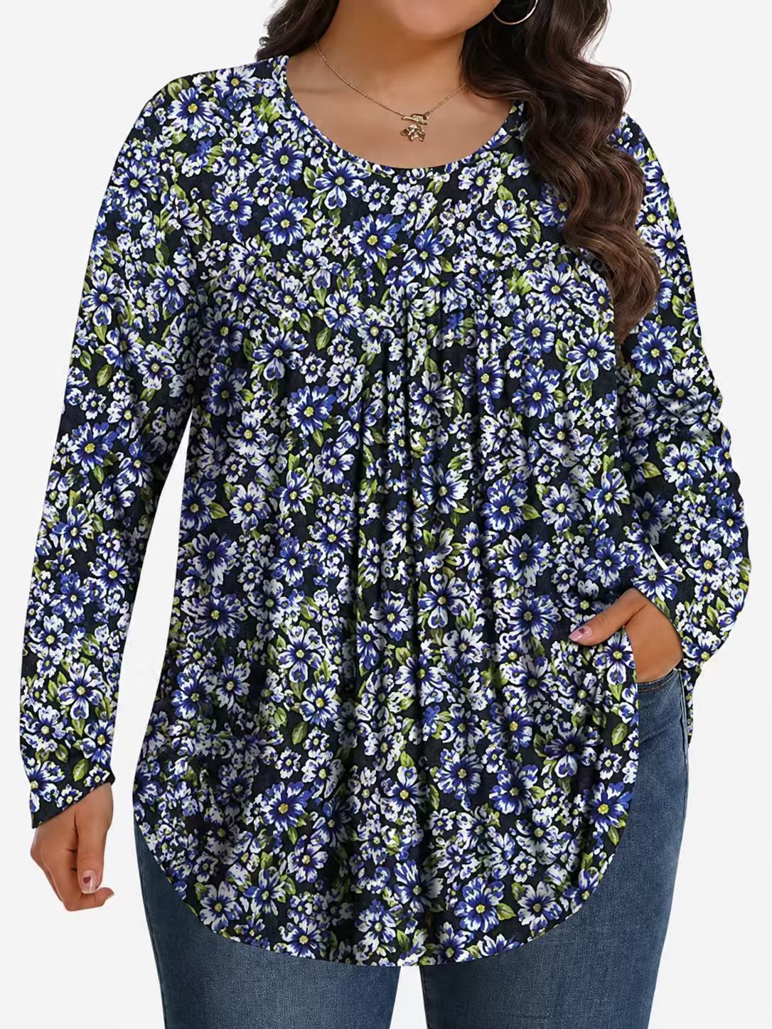Long-Sleeved Pullover Large Size Floral 3D Printed Women'S Top