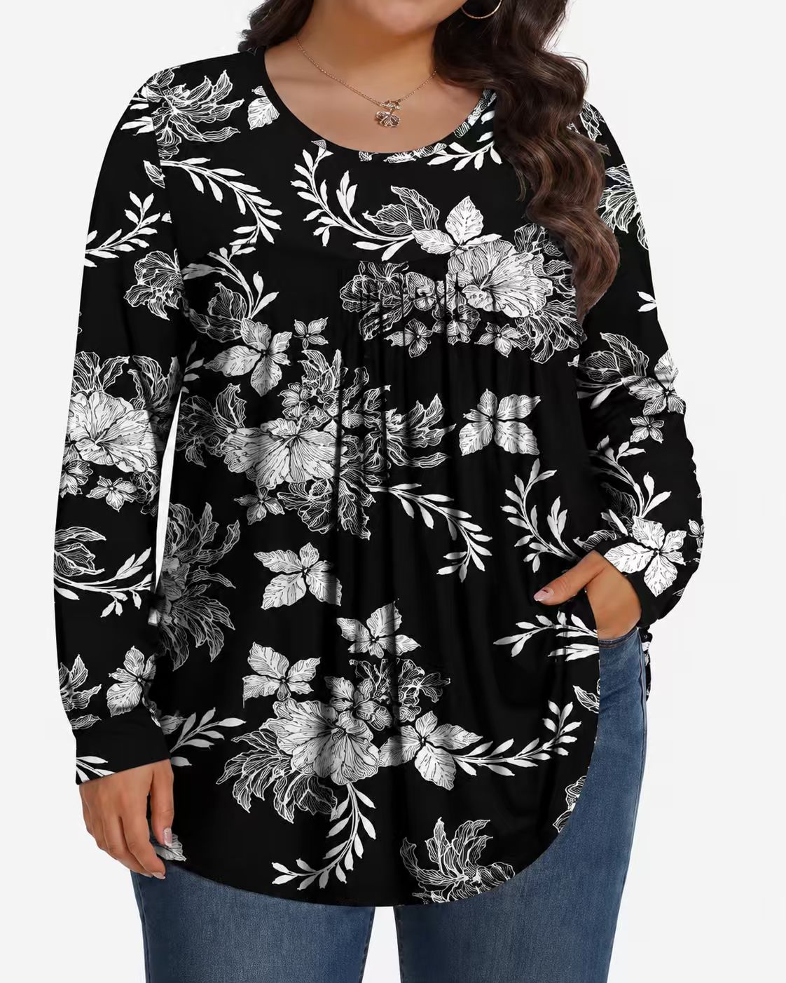 Long-Sleeved Pullover Large Size Floral 3D Printed Women'S Top