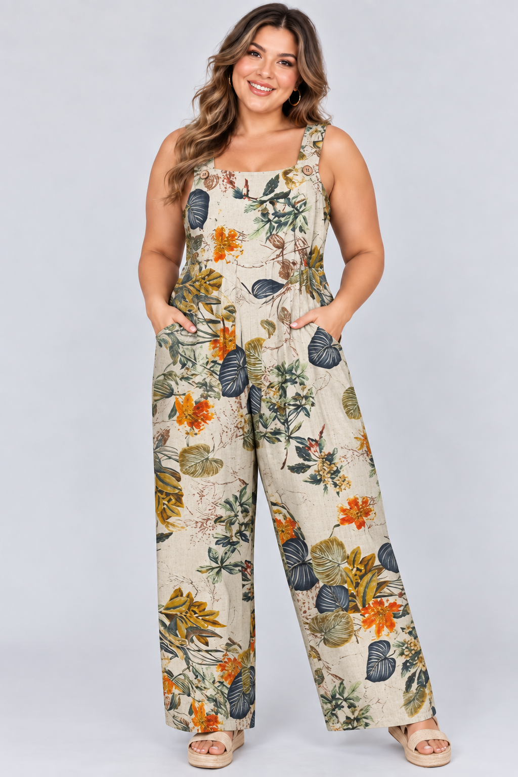 Loose-Fitting Jumpsuit with Suspenders