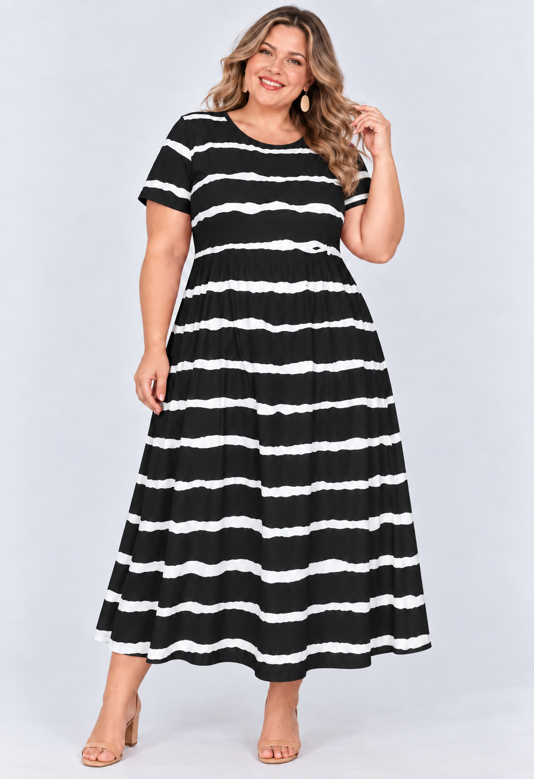 Printed loose pocket casual short sleeve women's dress