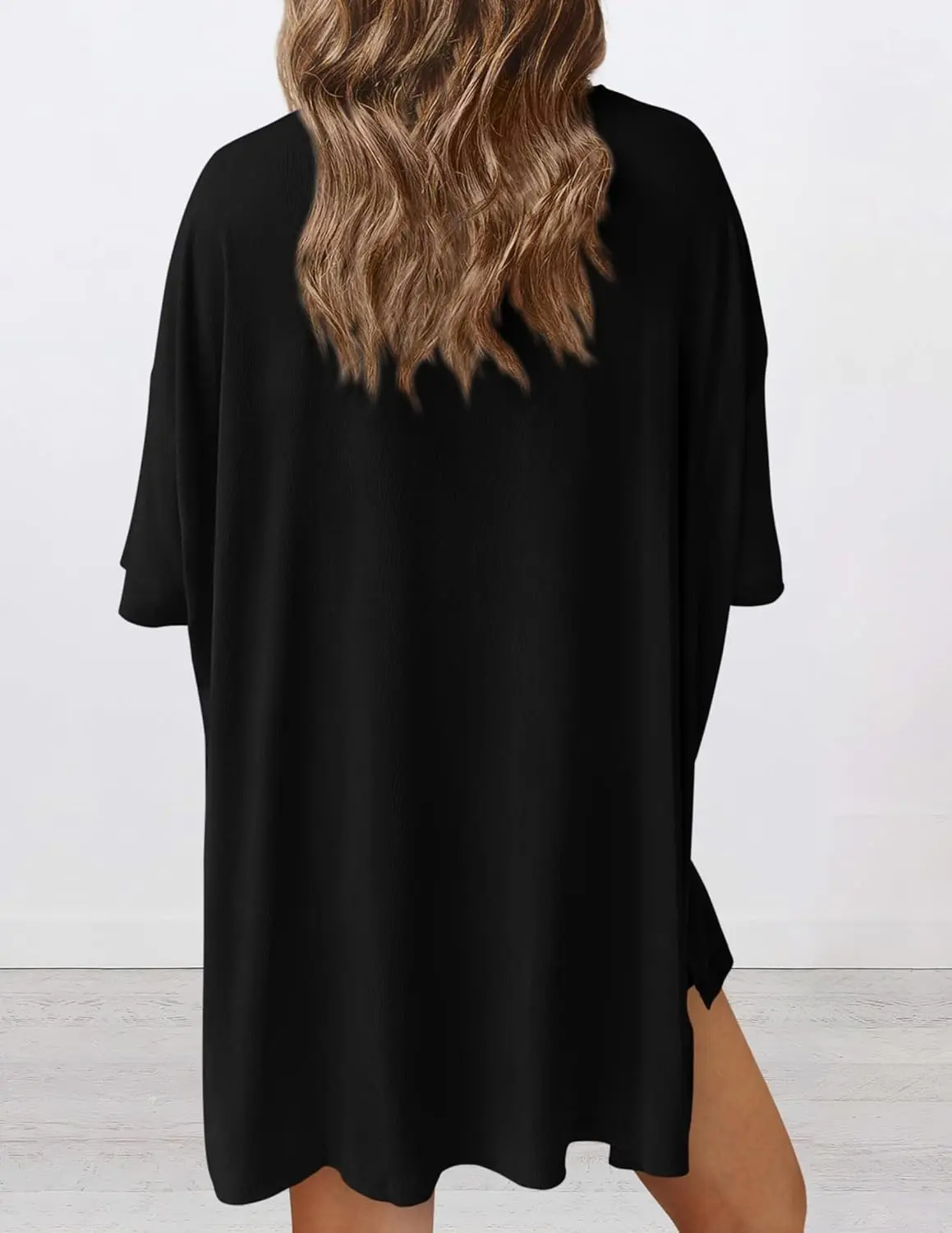 Women's 2026 Summer Minimalist Basic Suits, Two-Piece Set For Women Round Neck Oversized Shirt & Fitted Shorts Matching Clothing Set, Plus Size Split Hem Clothes for Airport Travel & Lounge, Crewneck  pretty girl sets