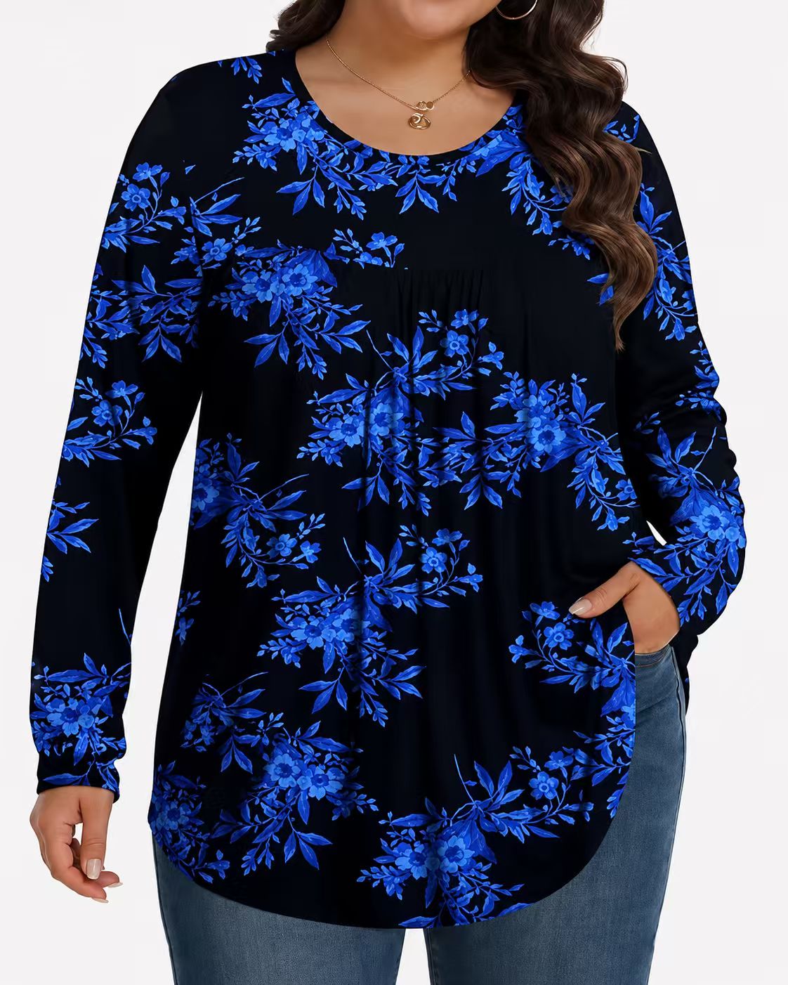 Long-Sleeved Pullover Large Size Floral 3D Printed Women'S Top