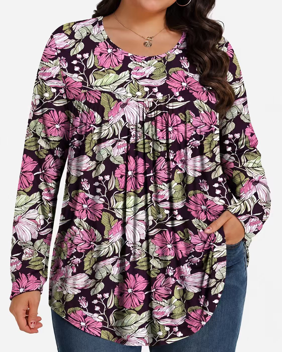 Long-Sleeved Pullover Large Size Floral 3D Printed Women'S Top