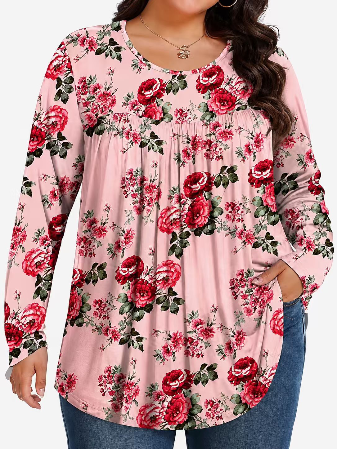Long-Sleeved Pullover Large Size Floral 3D Printed Women'S Top