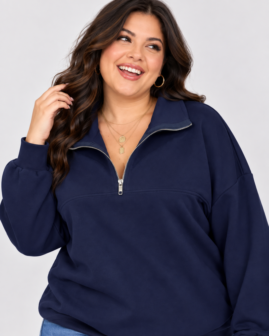 Women's Casual Comfortable Solid-Color Half-Zip Collared Sweatshirt