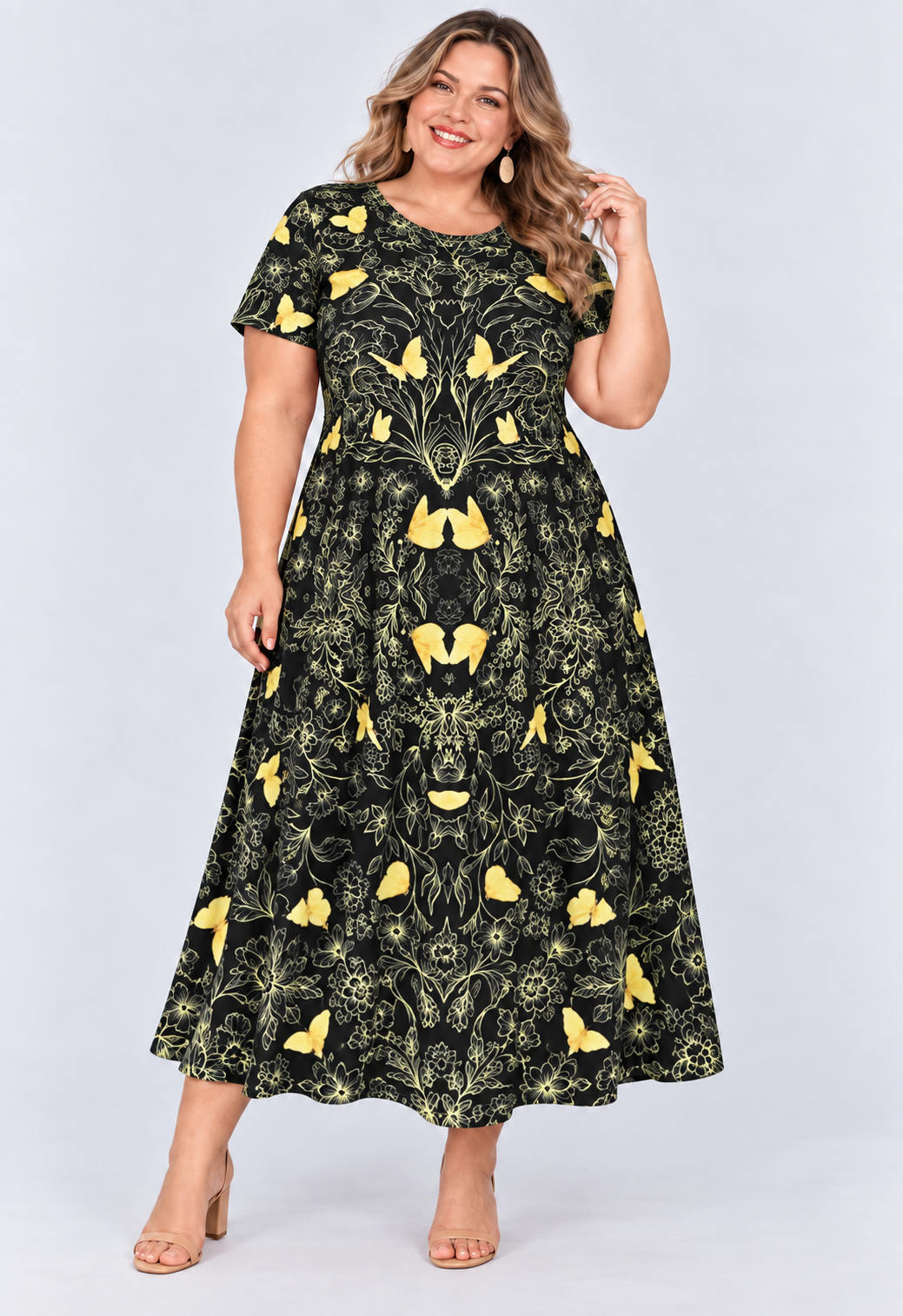 Printed loose pocket casual short sleeve women's dress