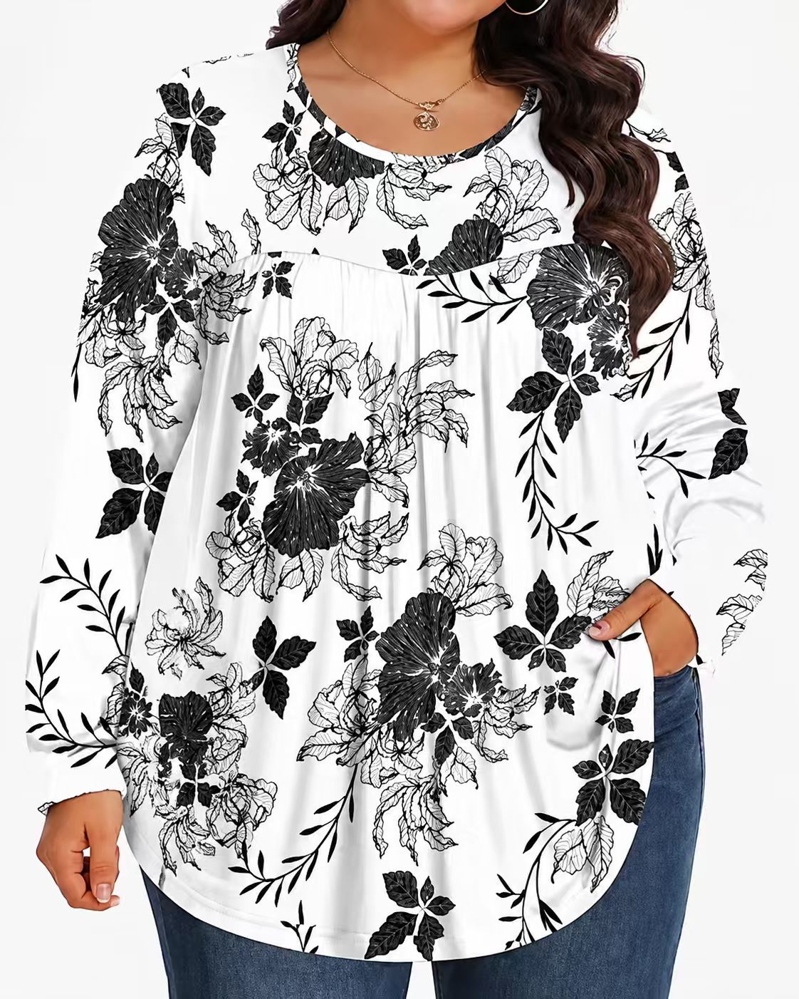 Long-Sleeved Pullover Large Size Floral 3D Printed Women'S Top