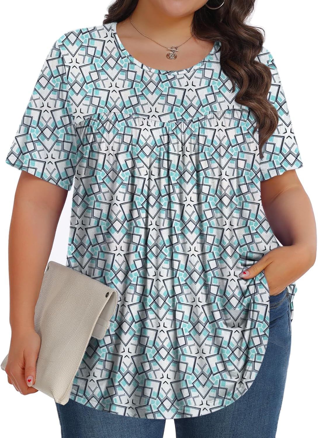 【Best Selling】Womens Plus Size Tops Tunic Short Sleeve Crew Neck Shirts Casual Soft Blouse M-5X