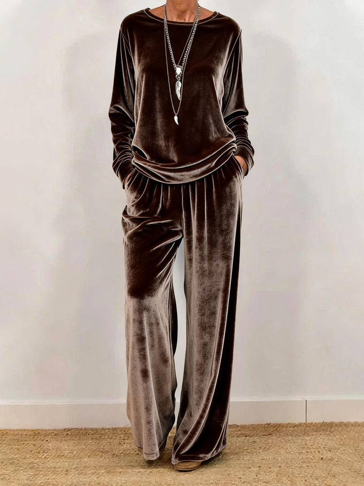 women's clothing casual round neck pullover long sleeves plus trousers velvet multi-color 