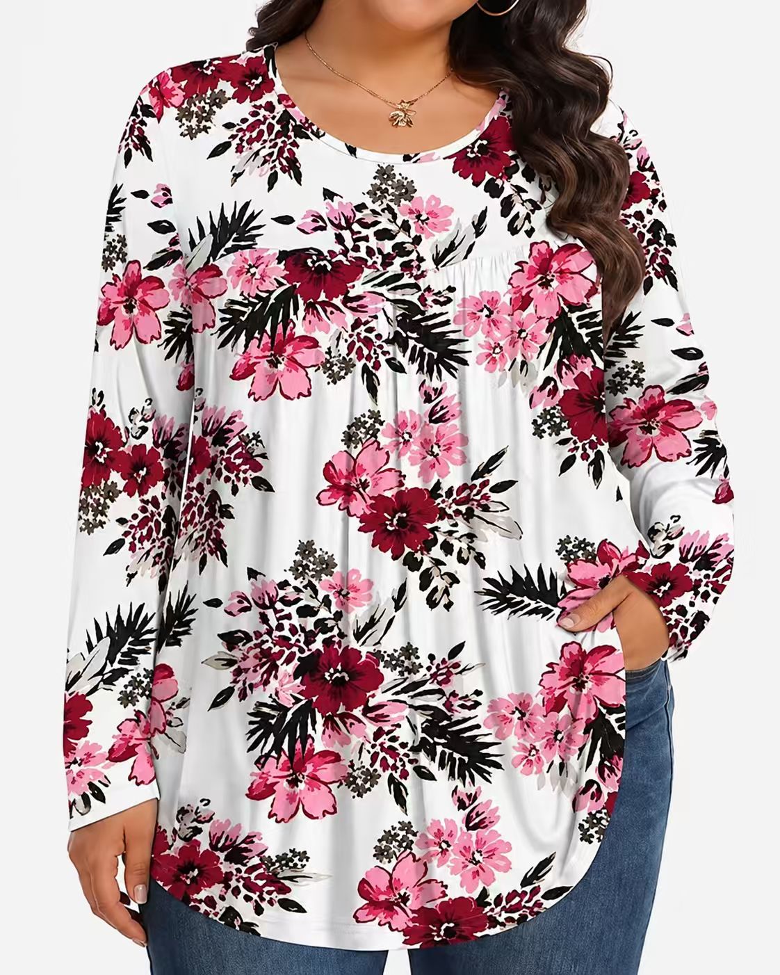Long-Sleeved Pullover Large Size Floral 3D Printed Women'S Top