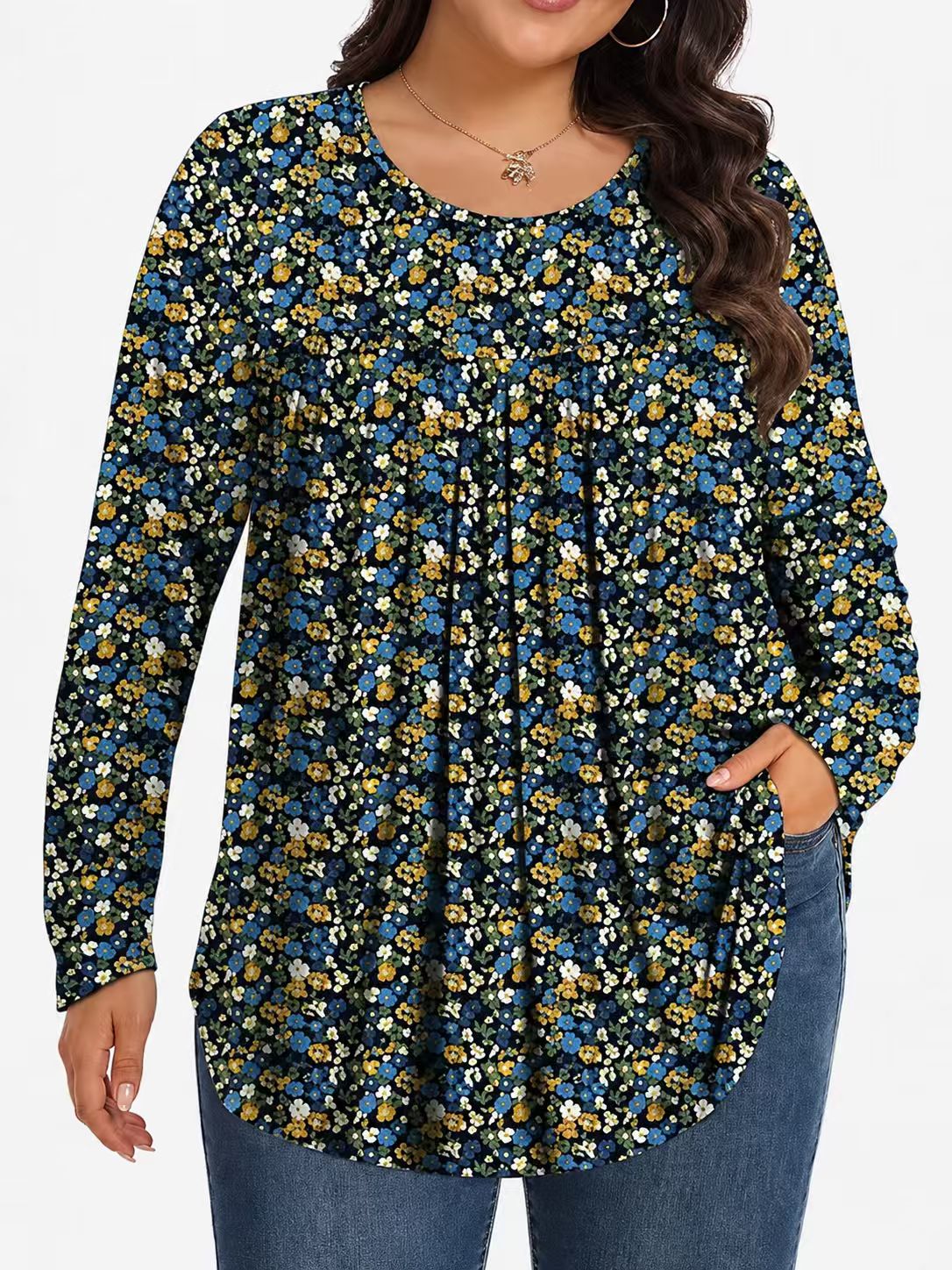 Long-Sleeved Pullover Large Size Floral 3D Printed Women'S Top