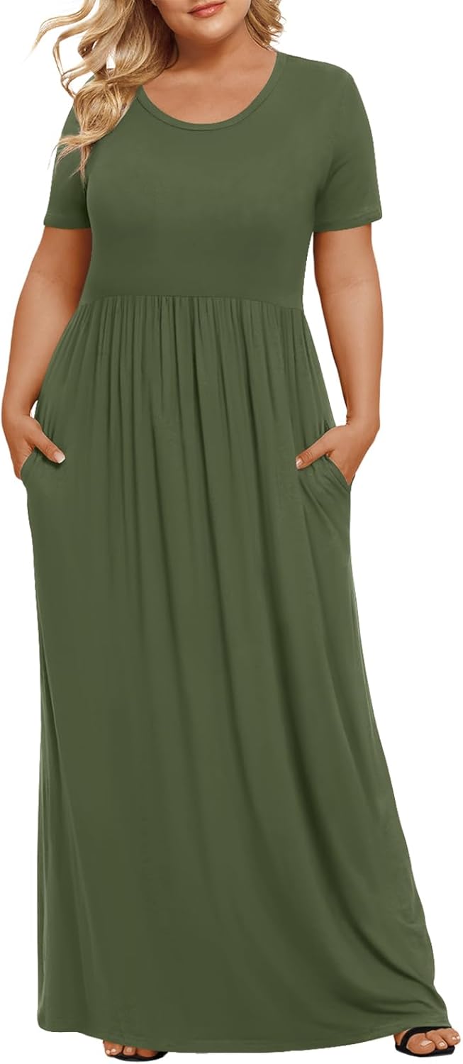 Women's Plus Size Maxi Dresses Summer Short Sleeve Casual Long Dress  XL-6XL