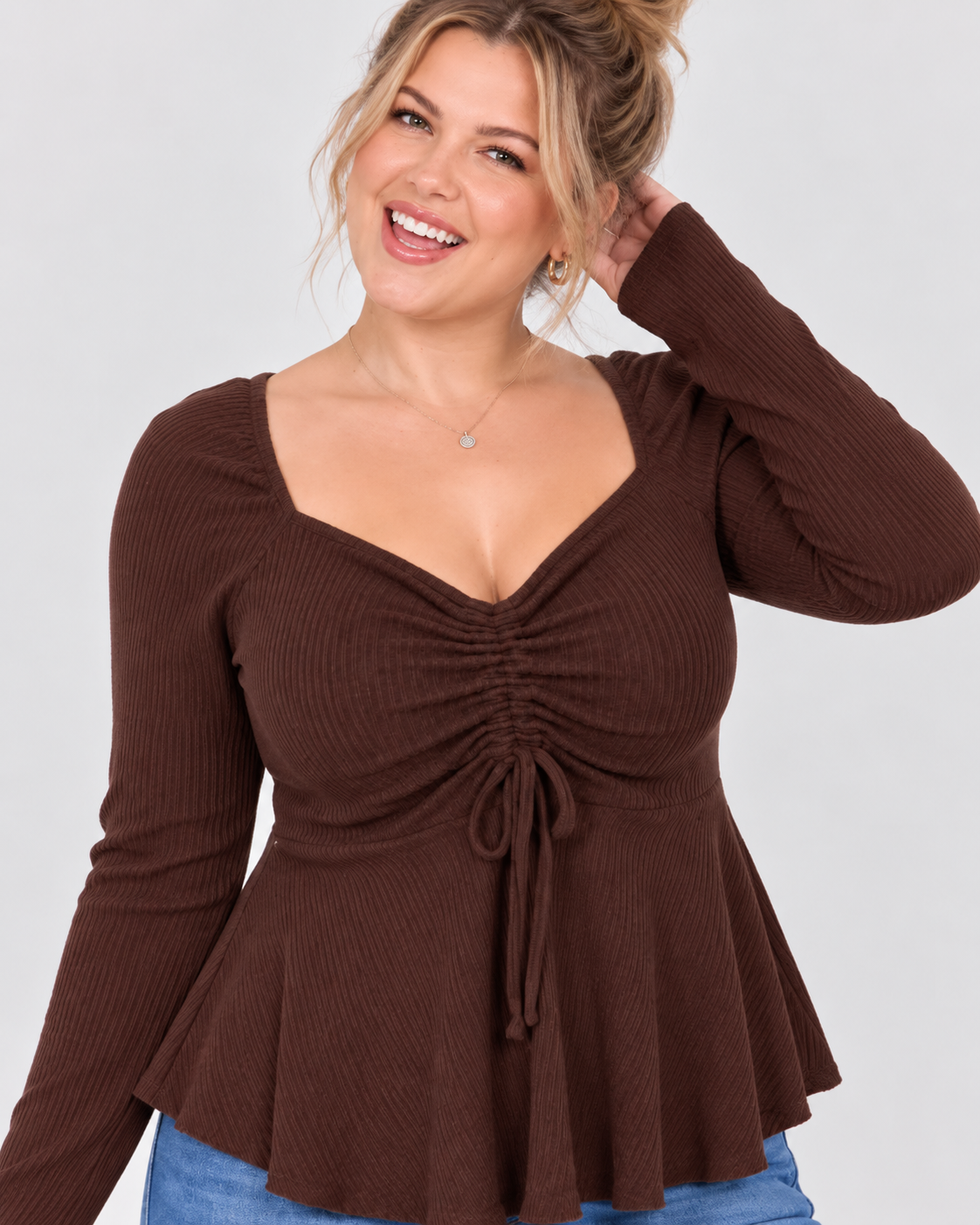 Long Sleeve Fall V-Neck Slim Clavicle Top