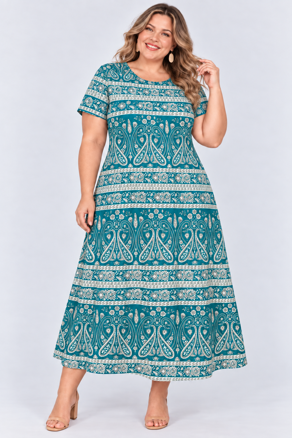 Printed loose pocket casual short sleeve women's dress