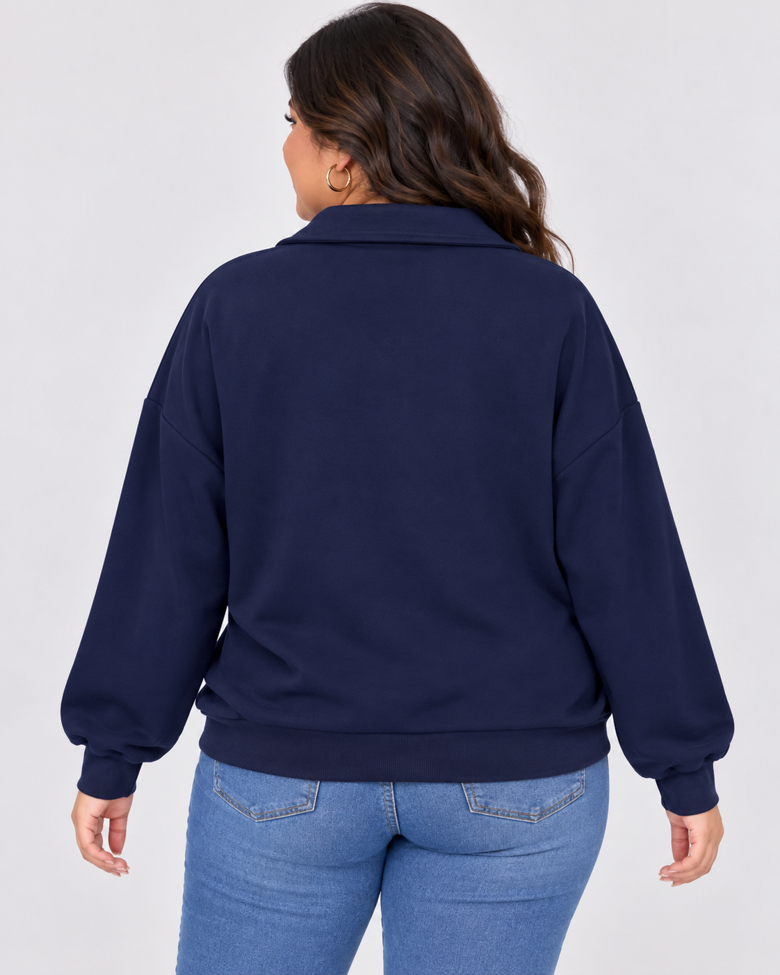 Women's Casual Comfortable Solid-Color Half-Zip Collared Sweatshirt