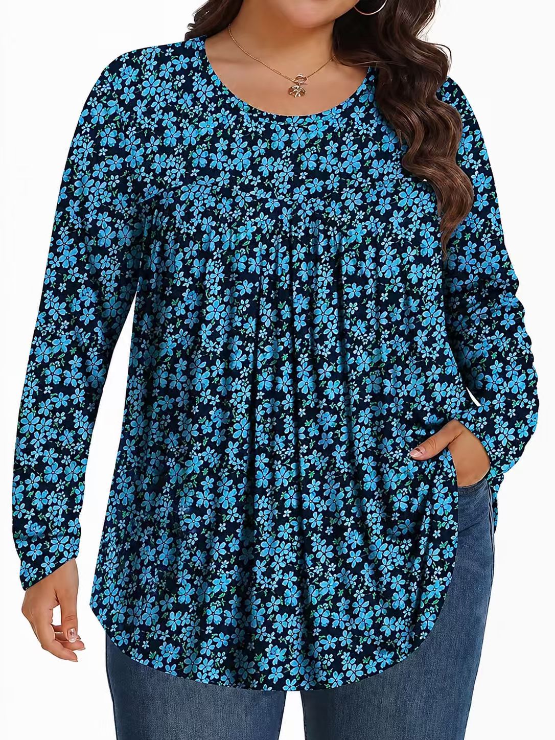 Long-Sleeved Pullover Large Size Floral 3D Printed Women'S Top