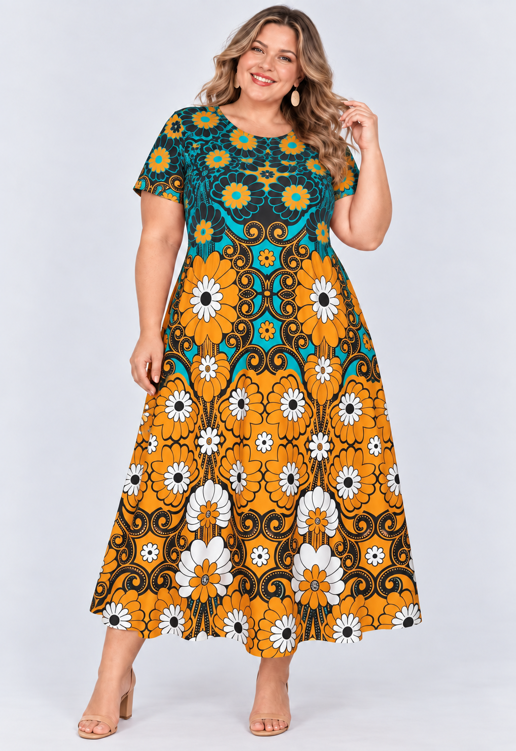 Printed loose pocket casual short sleeve women's dress