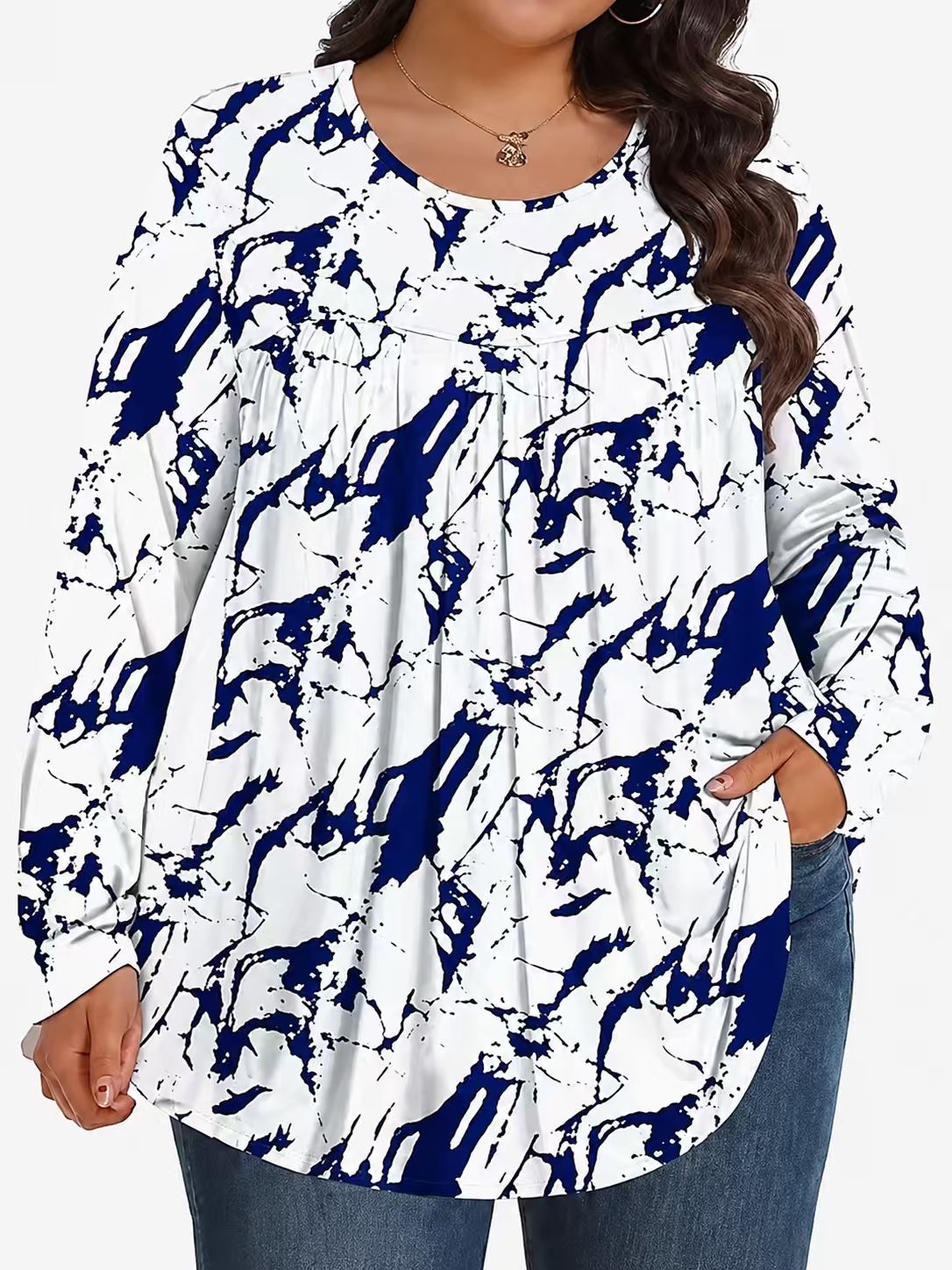 Long-Sleeved Pullover Large Size Floral 3D Printed Women'S Top