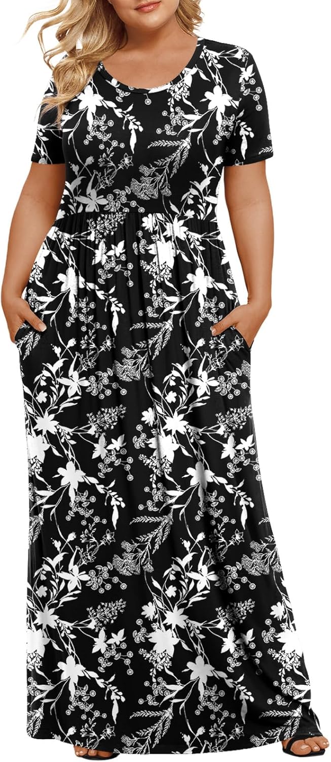 Women's Plus Size Maxi Dresses Summer Short Sleeve Casual Long Dress  XL-6XL