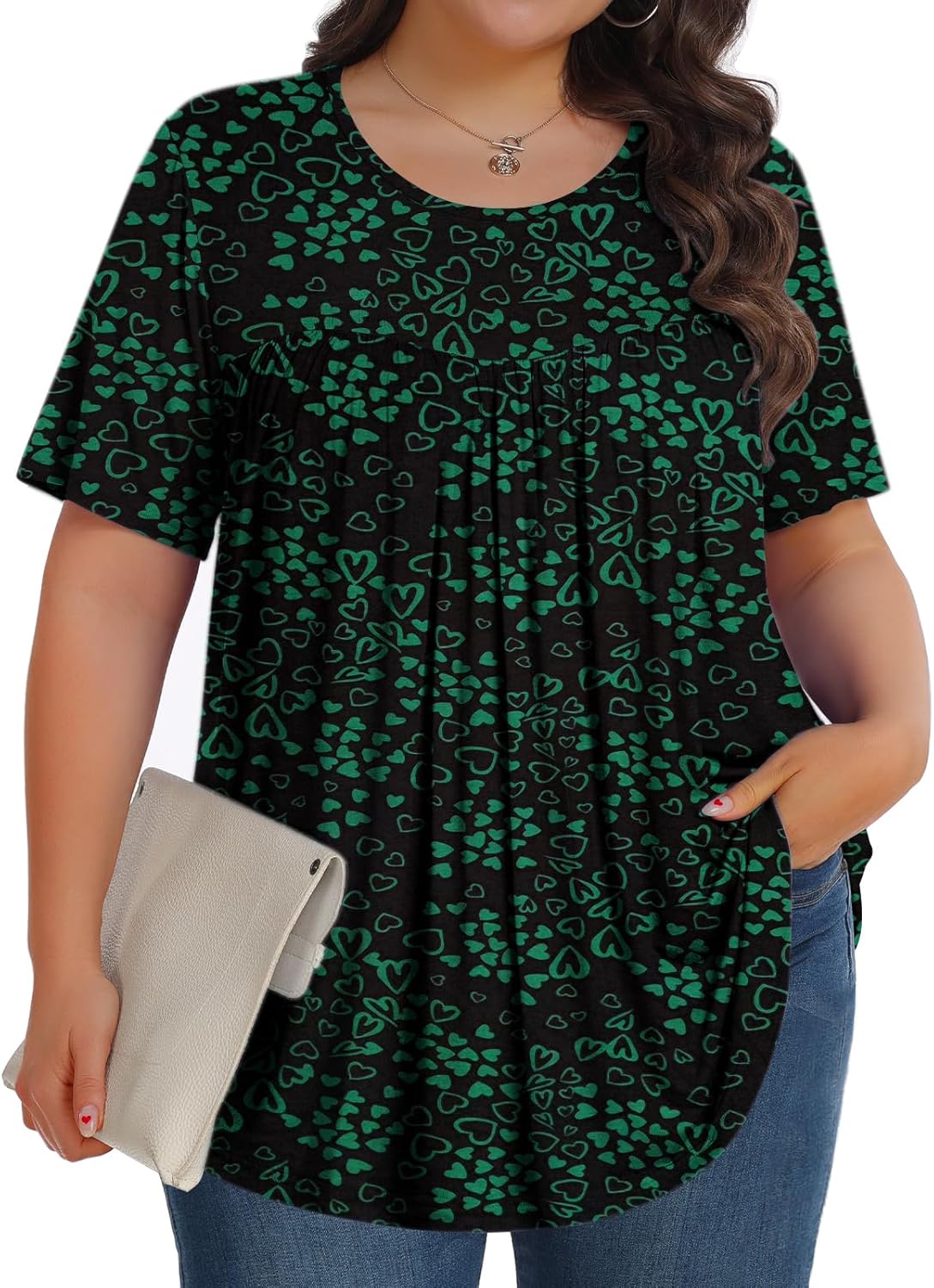 【Best Selling】Womens Plus Size Tops Tunic Short Sleeve Crew Neck Shirts Casual Soft Blouse M-5X