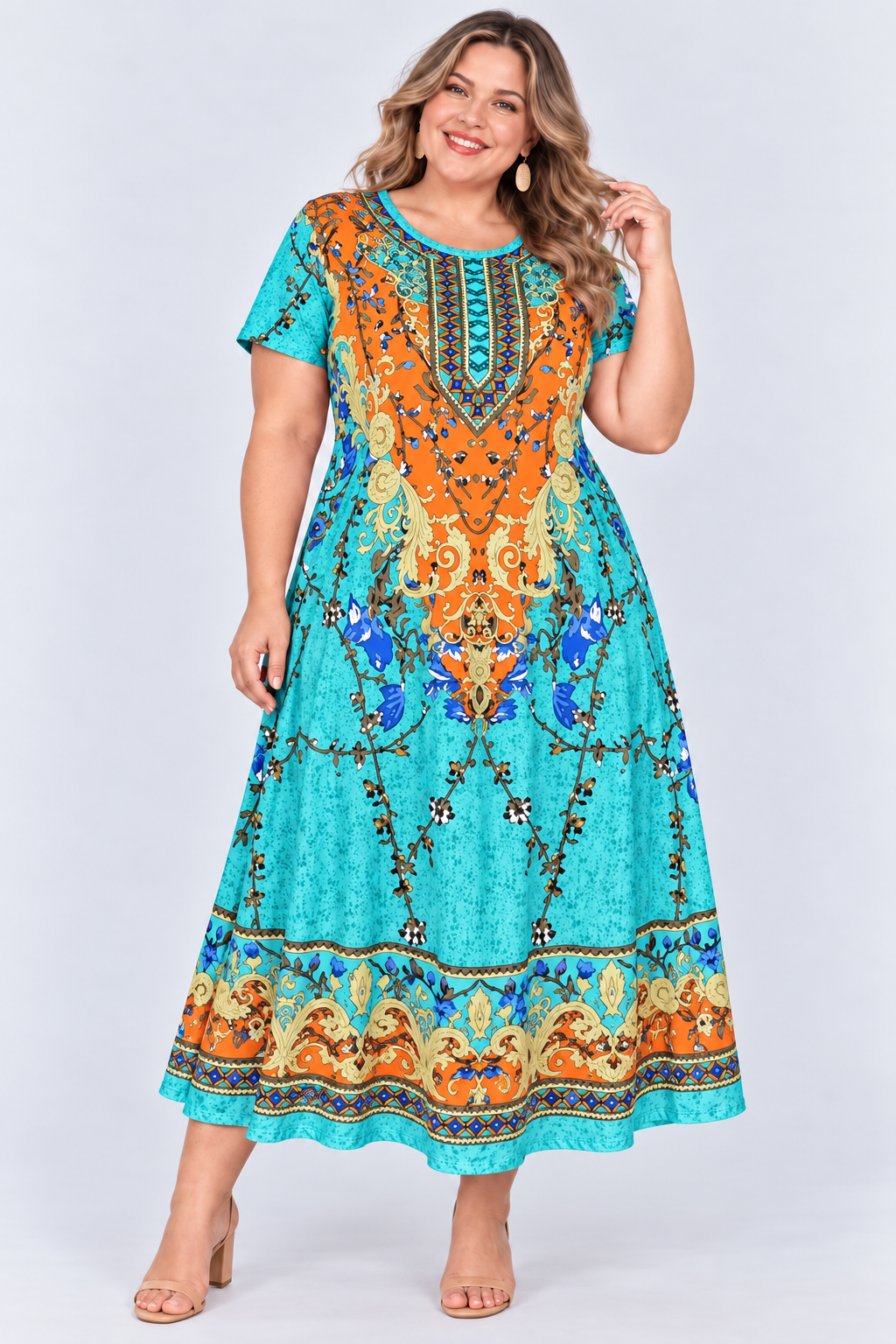 Printed loose pocket casual short sleeve women's dress