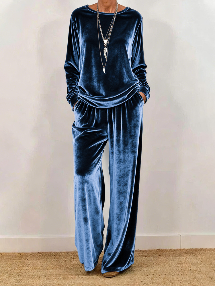 women's clothing casual round neck pullover long sleeves plus trousers velvet multi-color 