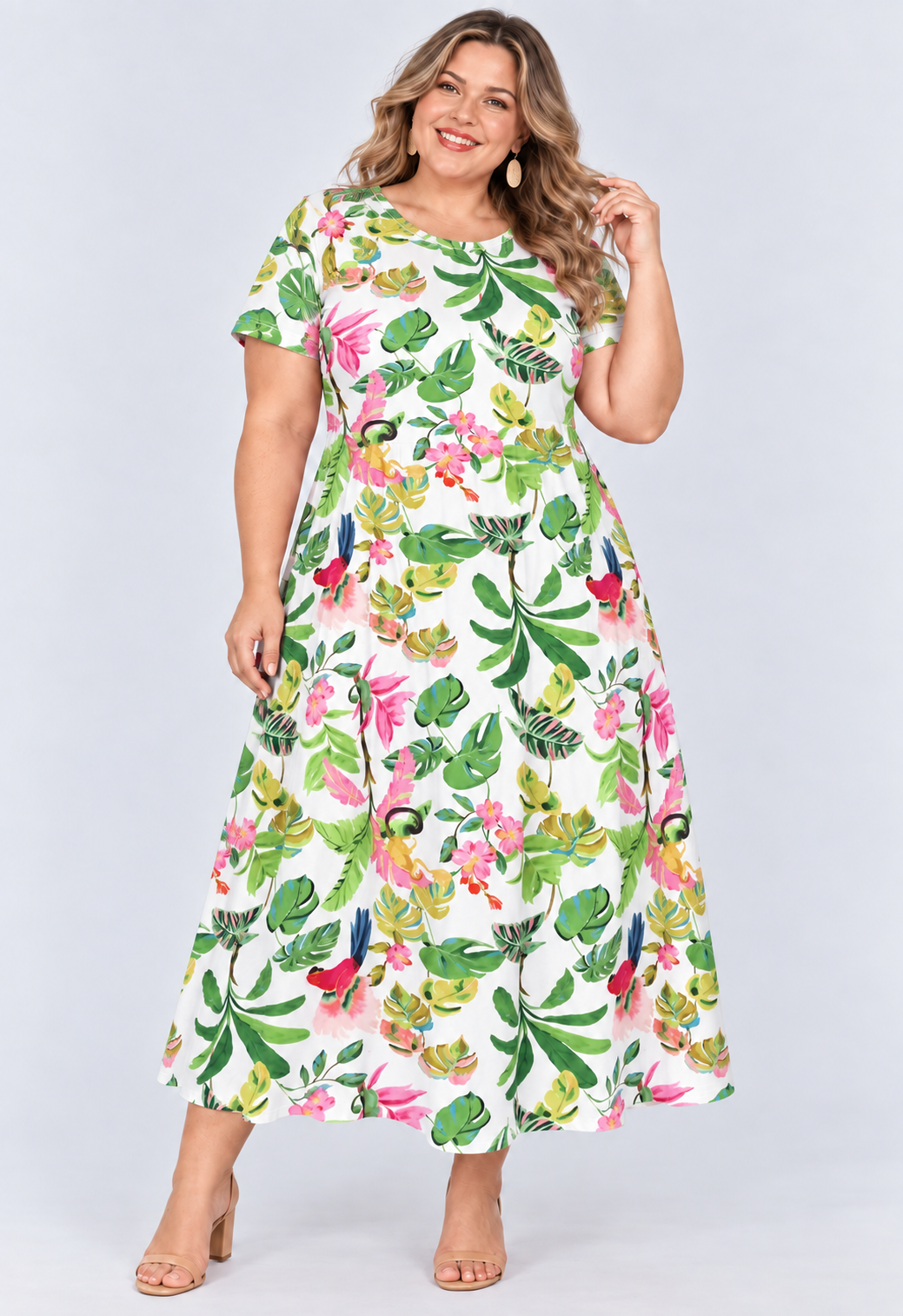 Printed loose pocket casual short sleeve women's dress