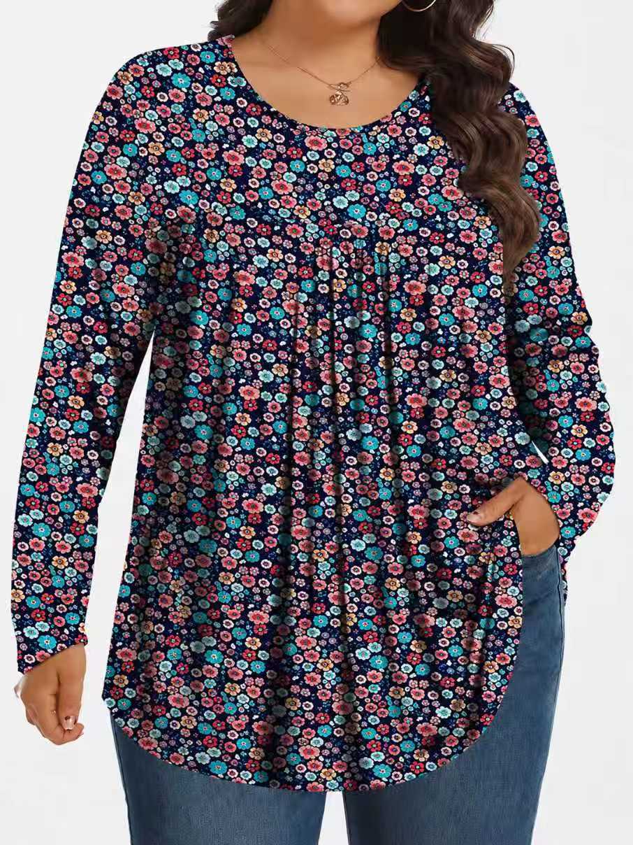 Long-Sleeved Pullover Large Size Floral 3D Printed Women'S Top