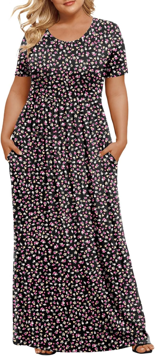 Women's Plus Size Maxi Dresses Summer Short Sleeve Casual Long Dress  XL-6XL