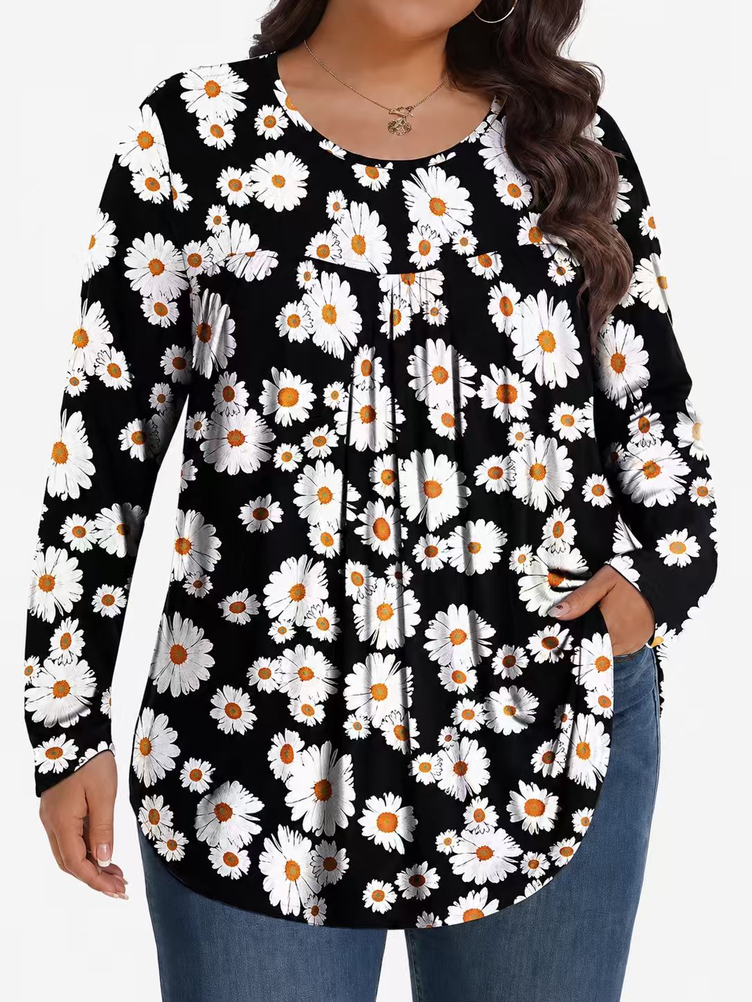Long-Sleeved Pullover Large Size Floral 3D Printed Women'S Top