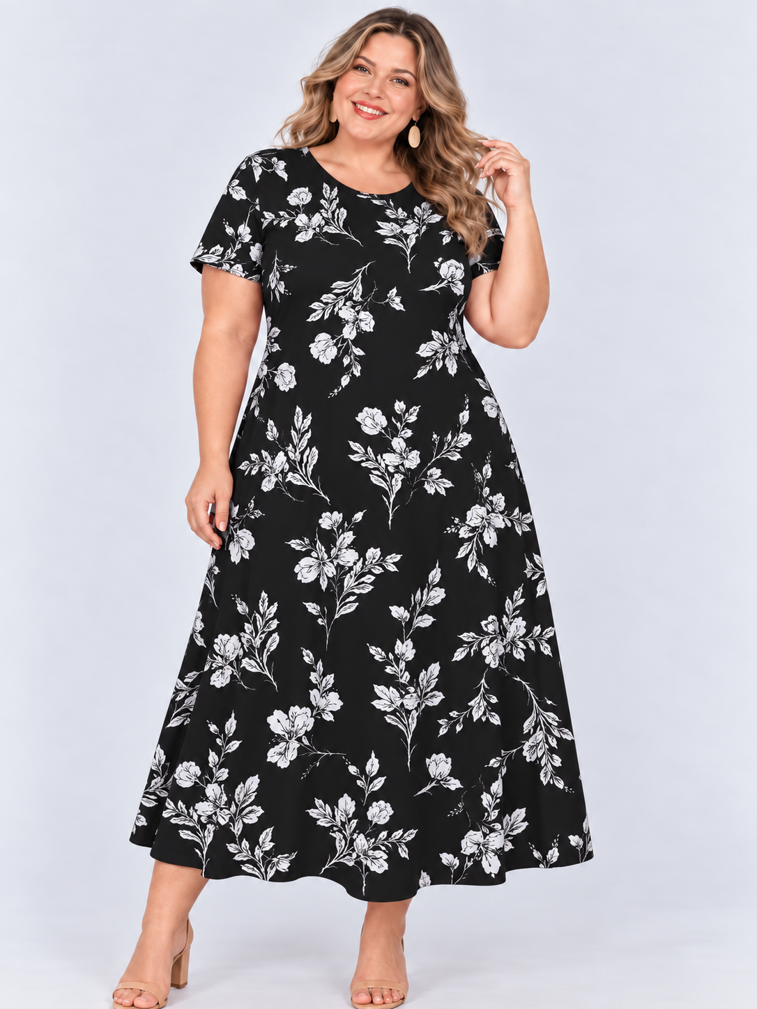 Printed loose pocket casual short sleeve women's dress