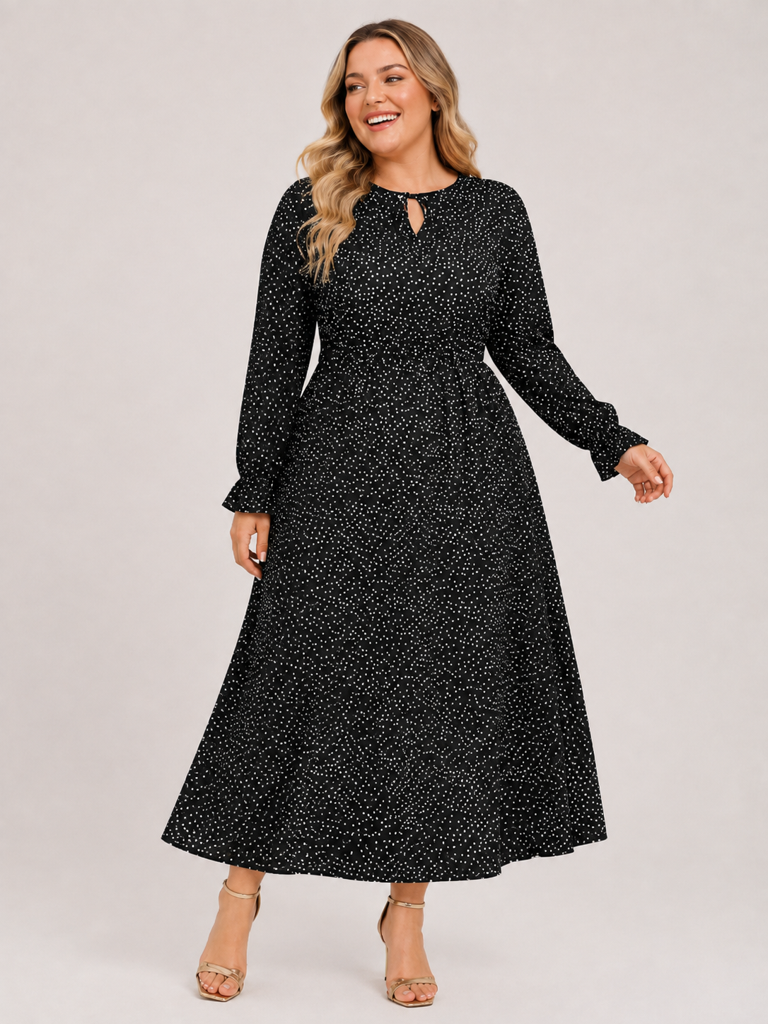 Plus Size Polka Dot Long Woven Dress for Women, Casual Fashionable Comfortable Wear