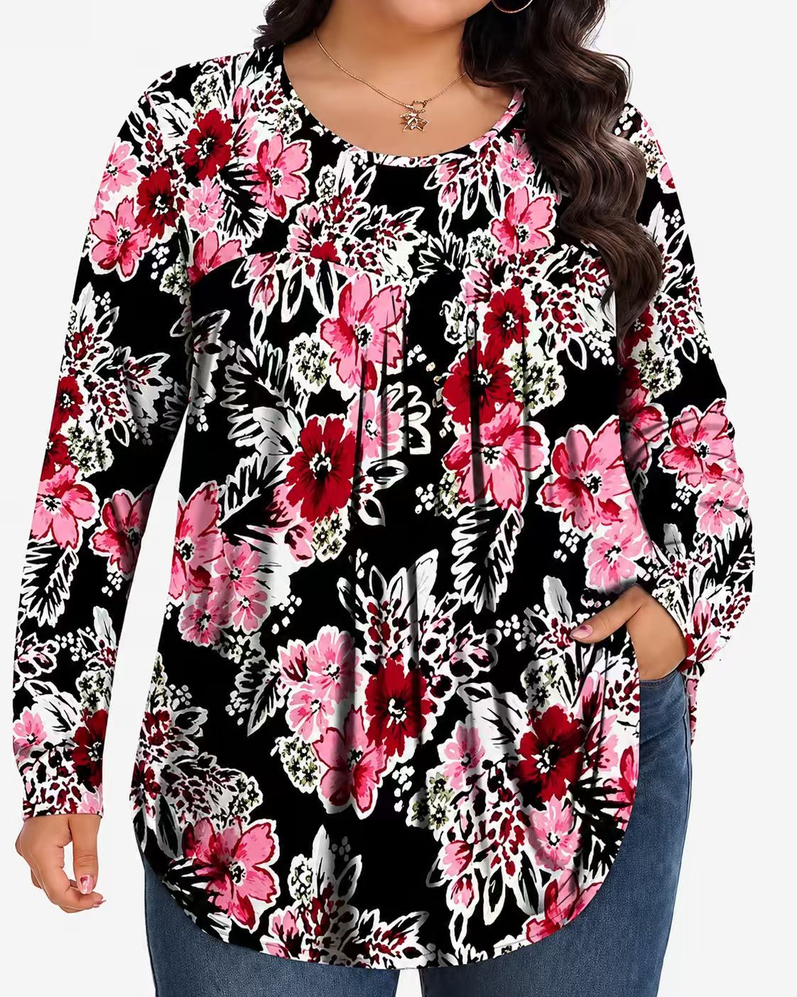 Long-Sleeved Pullover Large Size Floral 3D Printed Women'S Top