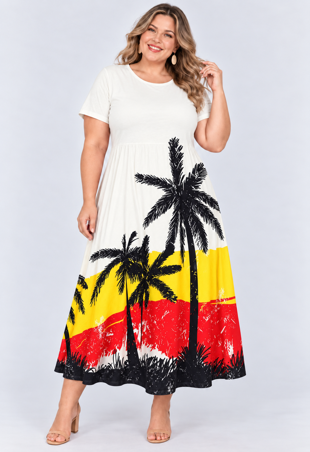 Printed loose pocket casual short sleeve women's dress