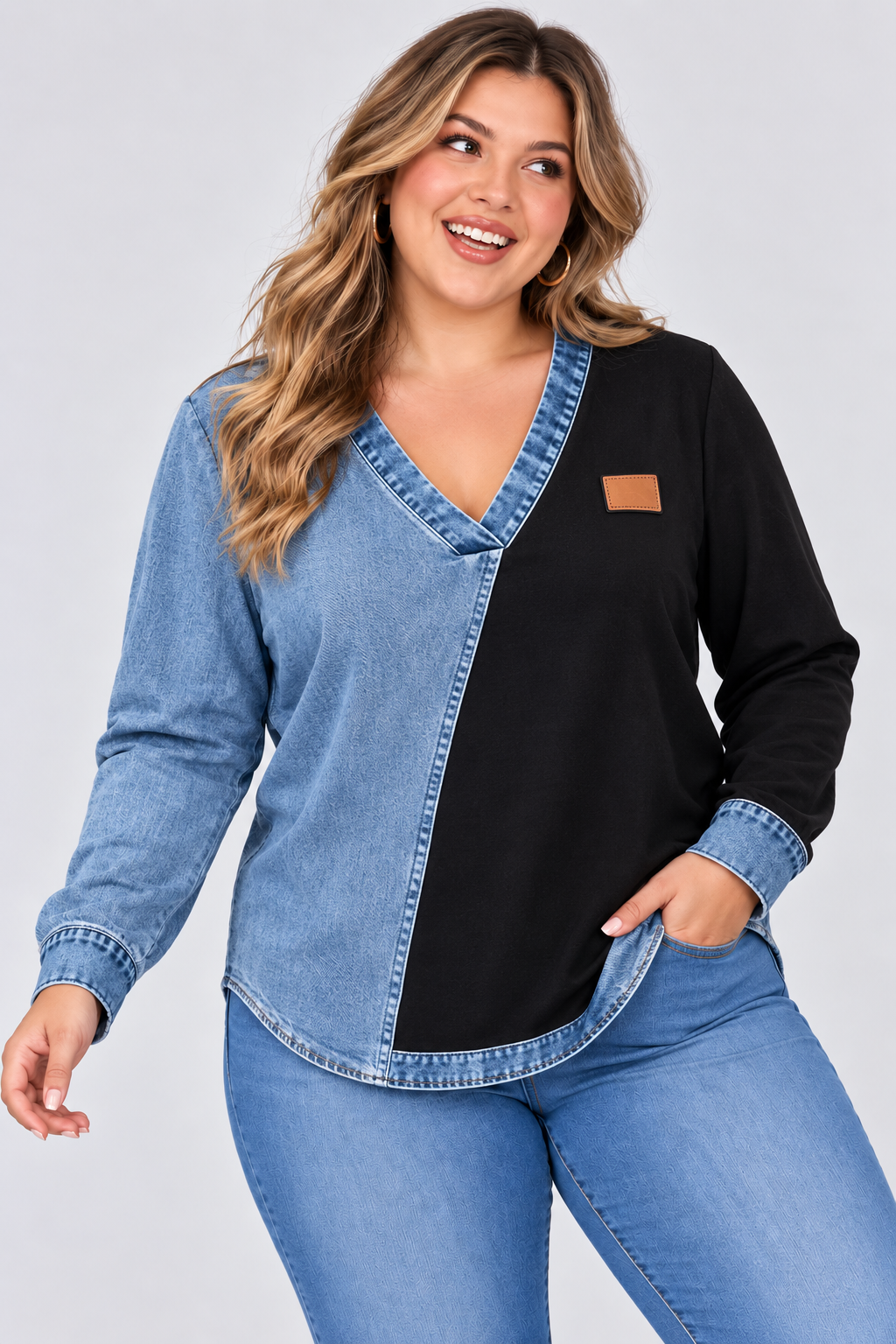 V-Neck Casual Checkered Print Long-Sleeve Top