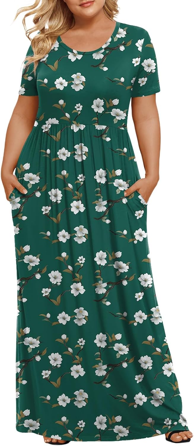 Women's Plus Size Maxi Dresses Summer Short Sleeve Casual Long Dress  XL-6XL