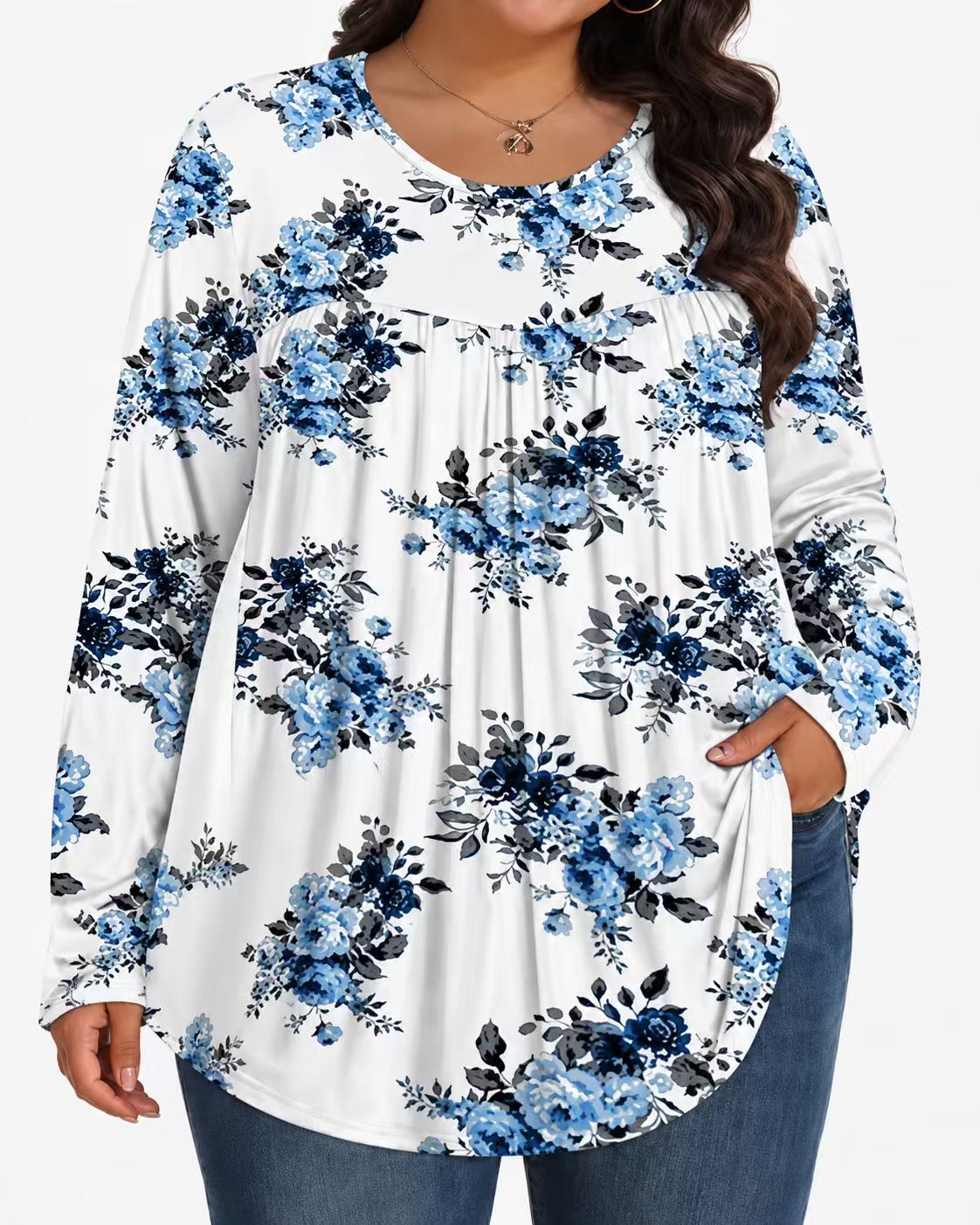 Long-Sleeved Pullover Large Size Floral 3D Printed Women'S Top