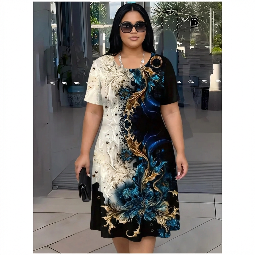 Sorrel - Printed Relaxed Dress - Plus size model