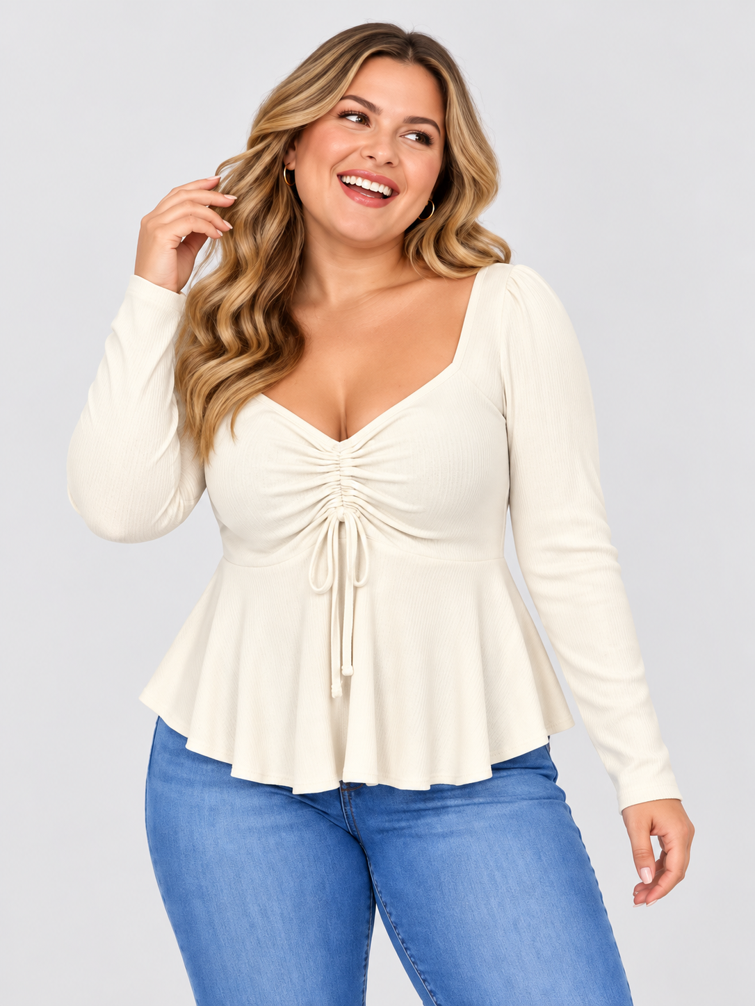 Long Sleeve Fall V-Neck Slim Clavicle Top