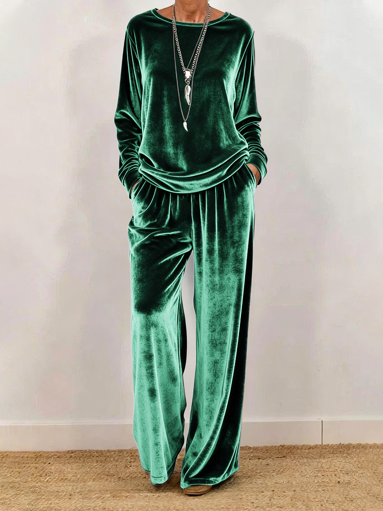 women's clothing casual round neck pullover long sleeves plus trousers velvet multi-color 