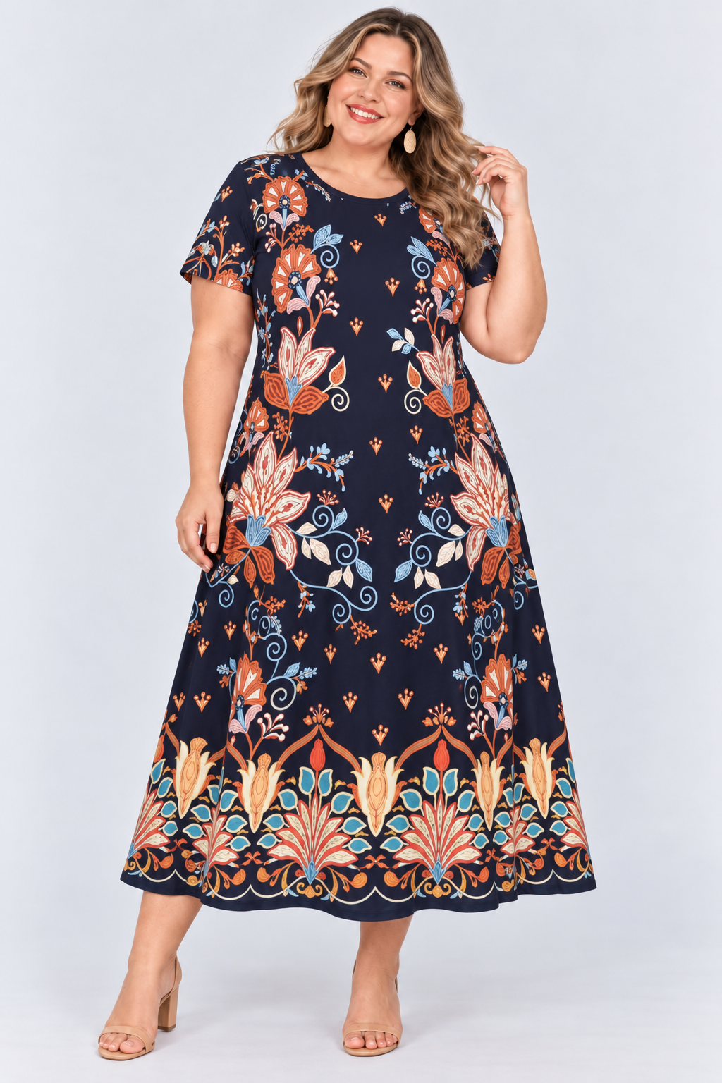 Printed loose pocket casual short sleeve women's dress