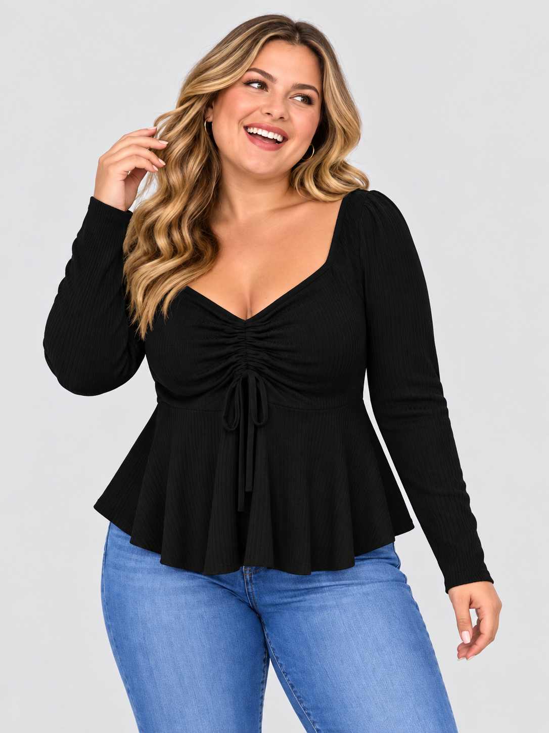 Long Sleeve Fall V-Neck Slim Clavicle Top