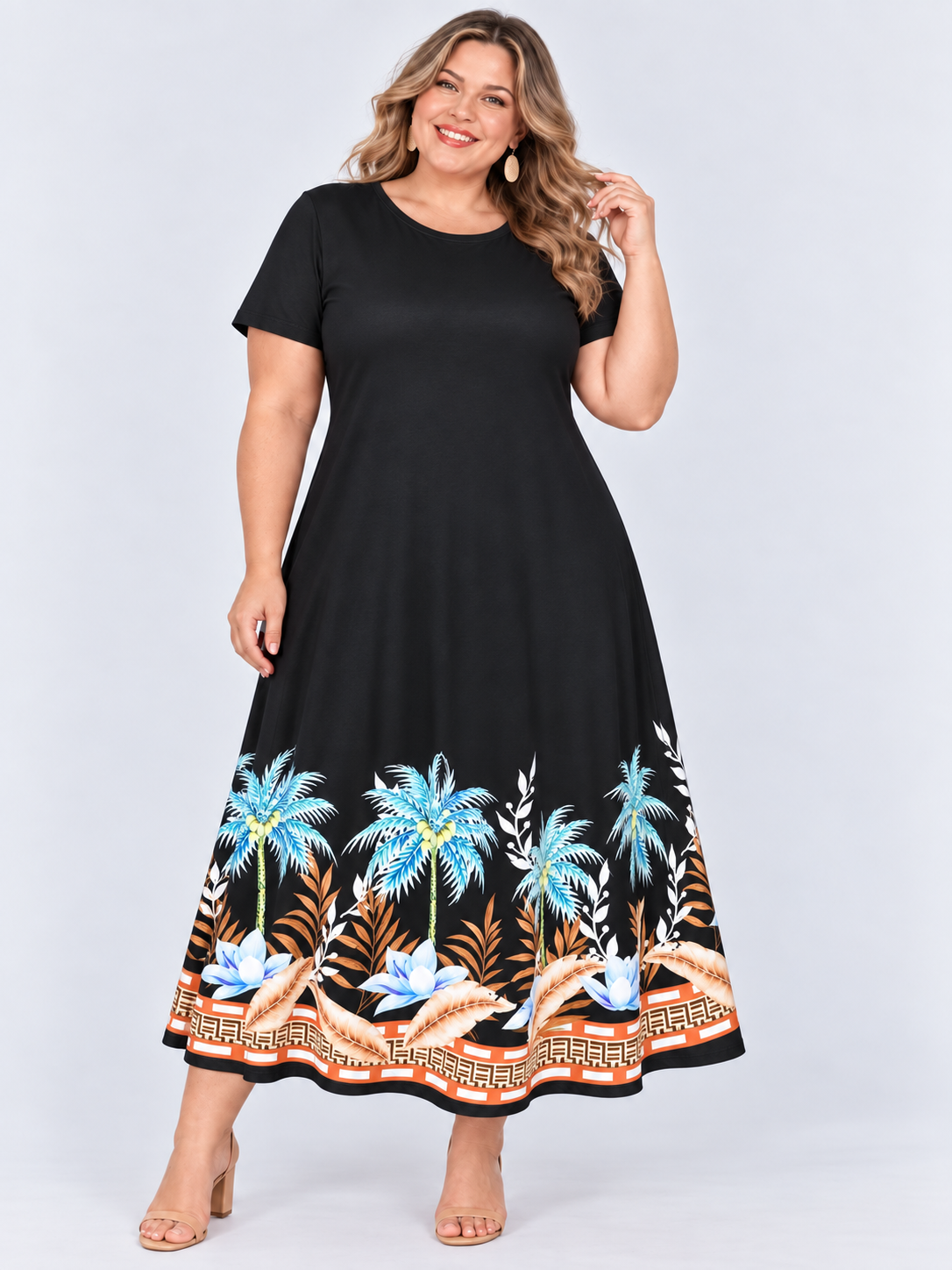 Printed loose pocket casual short sleeve women's dress